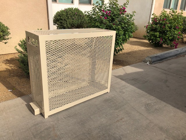 Angle iron lift off cage with two lock boxes-tan