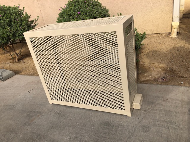 Angle iron lift off cage with two lock boxes-tan-1