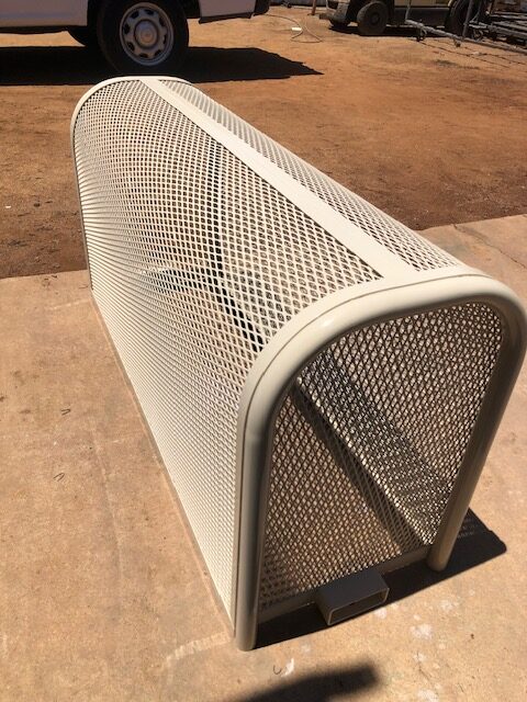 Custom long lift off cage with two lock boxes-tan